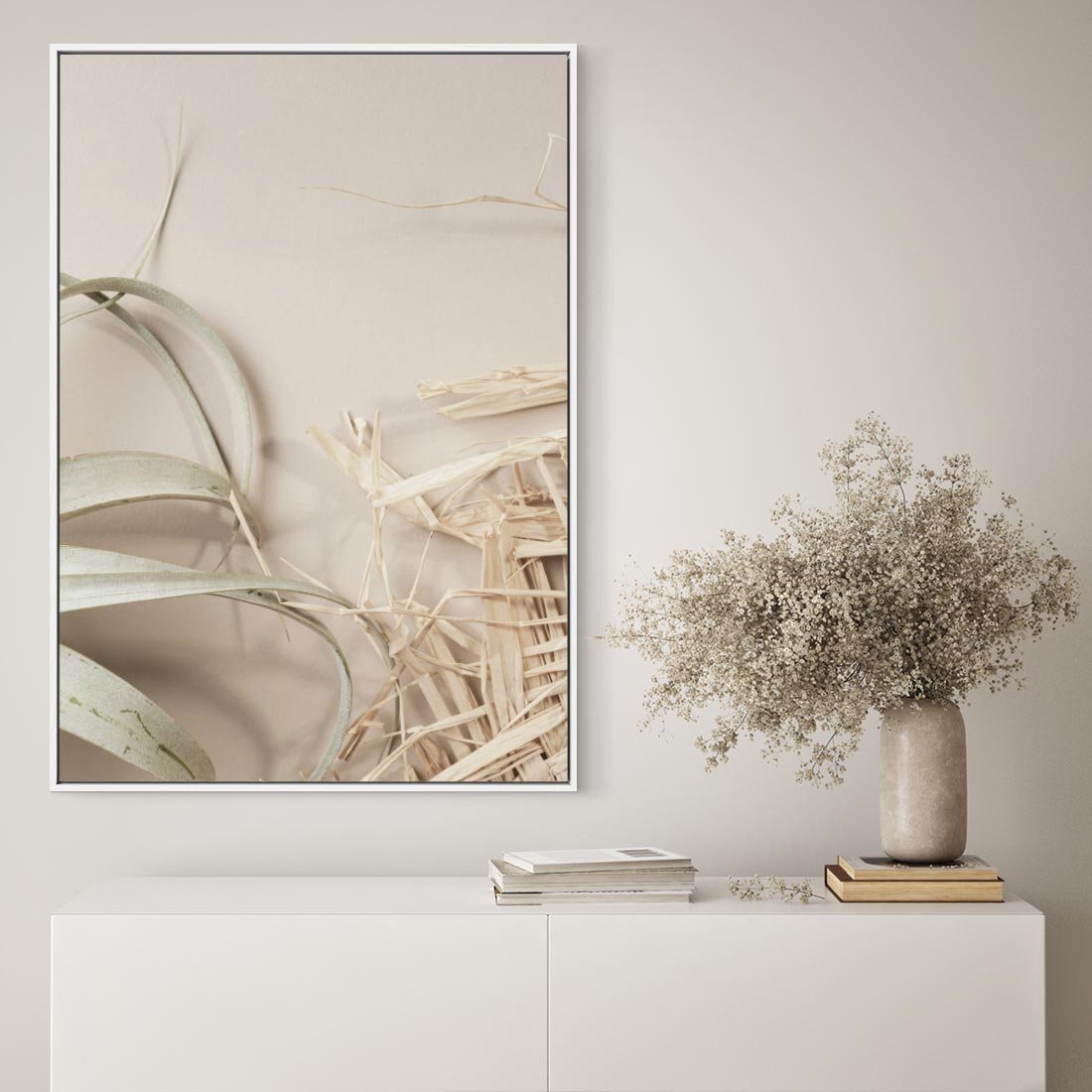 Obraz w ramie 50x70 - Boho urok suchych liści - suche, liście - rama biała