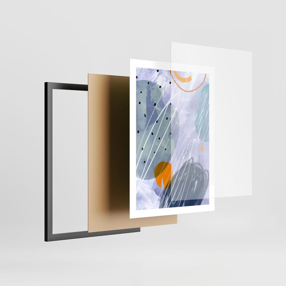 Plakat w ramie 50x70 - Pastelowe Przenikanie - abstrakcyjny plakat do młodzieżowego pokoju, granaty fiolety - rama czarna