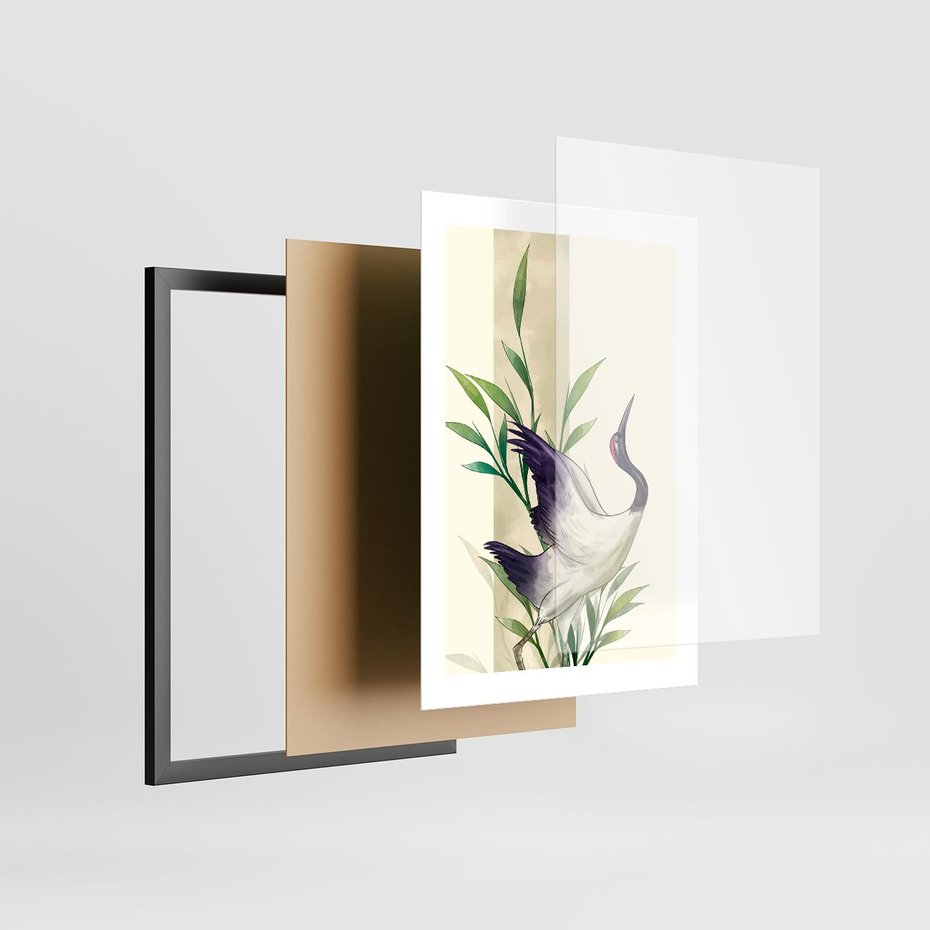 Plakat w ramie 30x40 - Migocące Ptaki - japońska sztuka, ptak - rama czarna