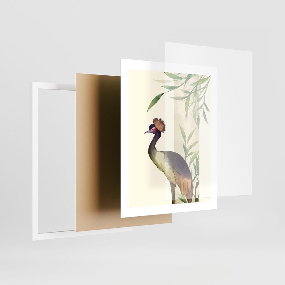 Plakat w ramie 40x50 - Kwiatowa Ekspresja - japońska sztuka, ptak - rama biała