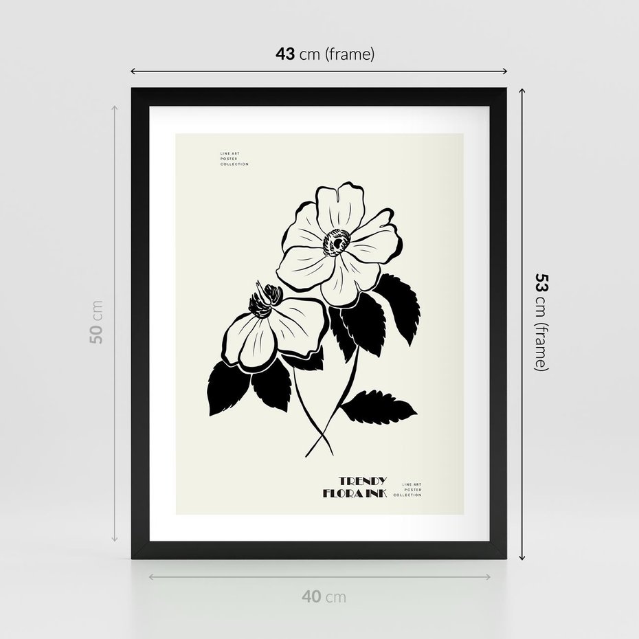 Plakat w ramie 40x50 - Poezja kwiecistej kreski - kwiaty, minimalistyczne - rama czarna