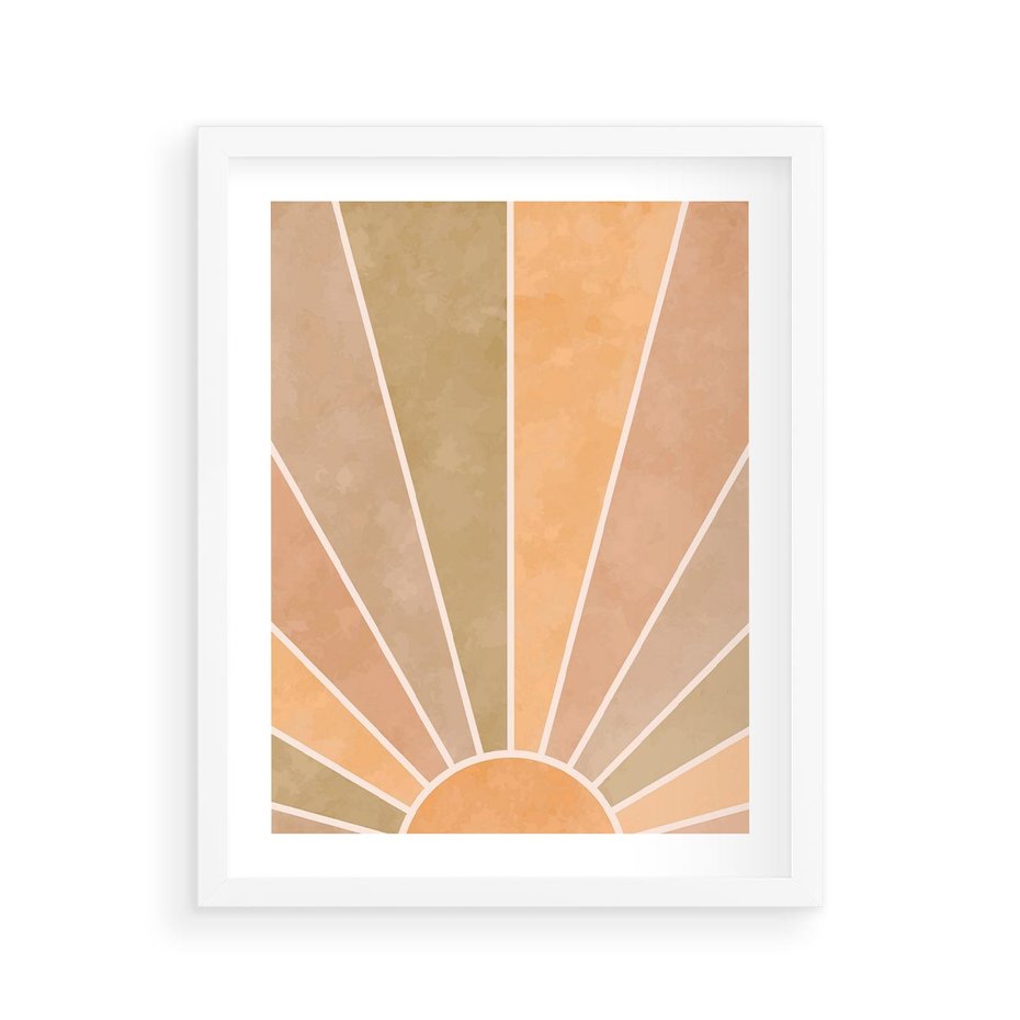 Plakat w ramie 40x50 - Grafika Boho w Odcieniach Pomarańczu - boho słońce, grafika - rama biała
