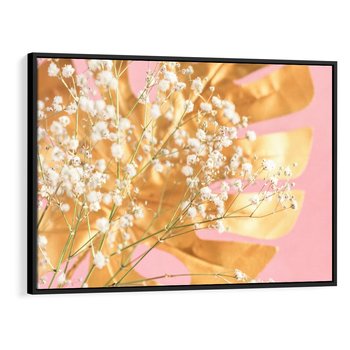 Obraz w ramie 100x70 - : Elegancja w Złocie - złote, liście - rama czarna