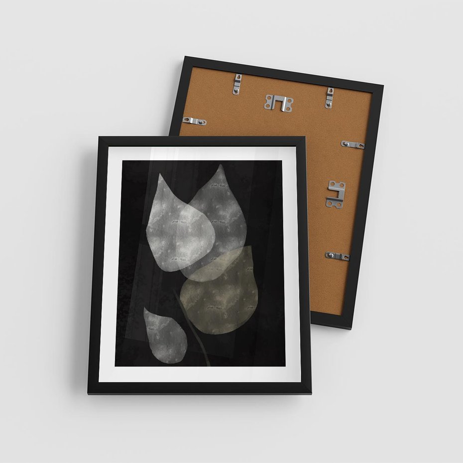 Plakat w ramie 40x50 - Mroczne Złudzenia - abstrakcyjne liście, mroczna atmosfera - rama czarna