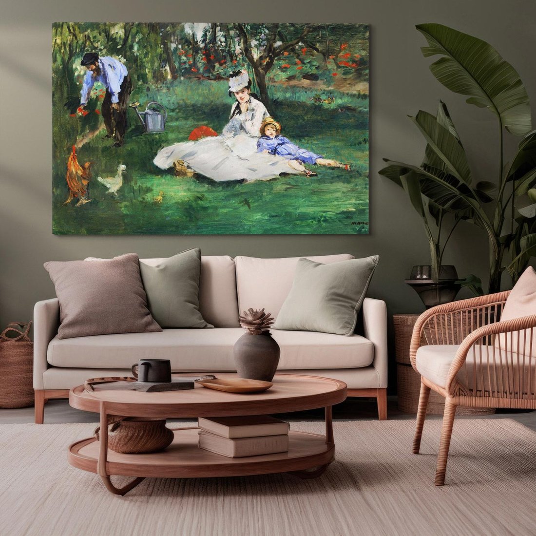 Obraz na płótnie 100x70 - Rodzina Monet w ogrodzie w Argenteuil (1874) Édouard Manet - Reprodukcja - reprodukcja, obraz na płótnie