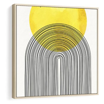 Obraz w ramie 80x80 - Słoneczne Odbicia - geometria, żółte koło - rama drewno