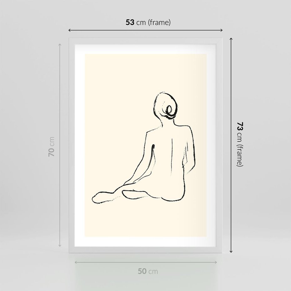 Plakat w ramie 50x70 - Akt w Minimalizmie - kobieta akt, minimalizm - rama biała