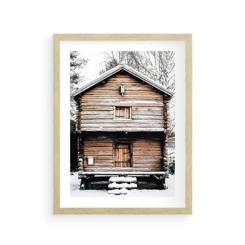 Plakat w ramie 40x50 - Śnieżny Ustronny Raj - domek w górach, śnieg - rama drewno