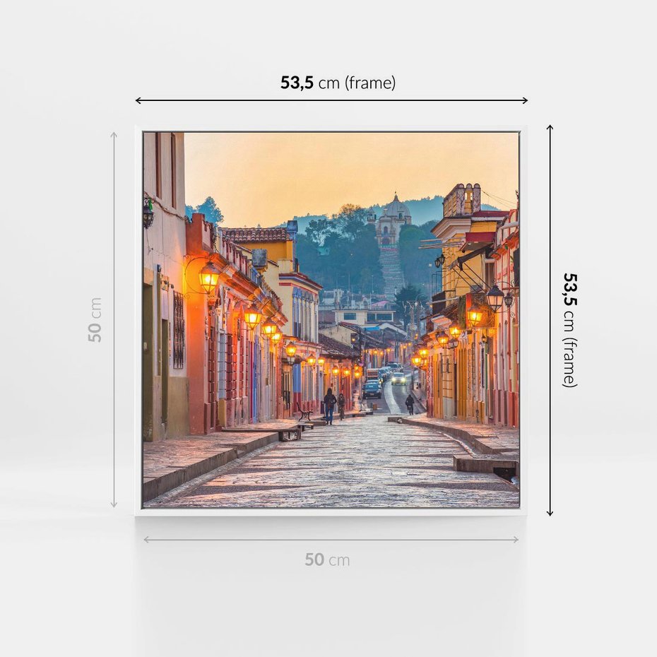 Obraz w ramie 50x50 - W stronę marzycielskich horyzontów - włoska uliczka, wieczór - rama biała