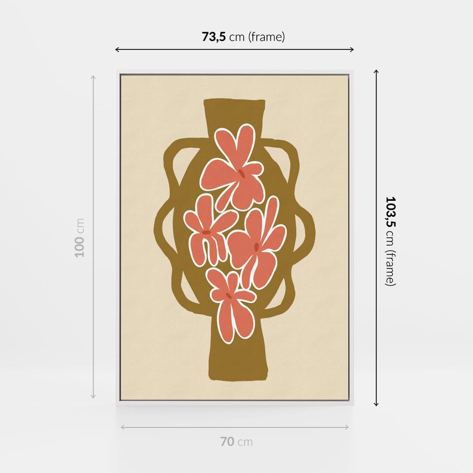 Obraz w ramie 70x100 - Rozbijające Formy - abstrakcyjny plakat, kwiaty na wazonie - rama biała