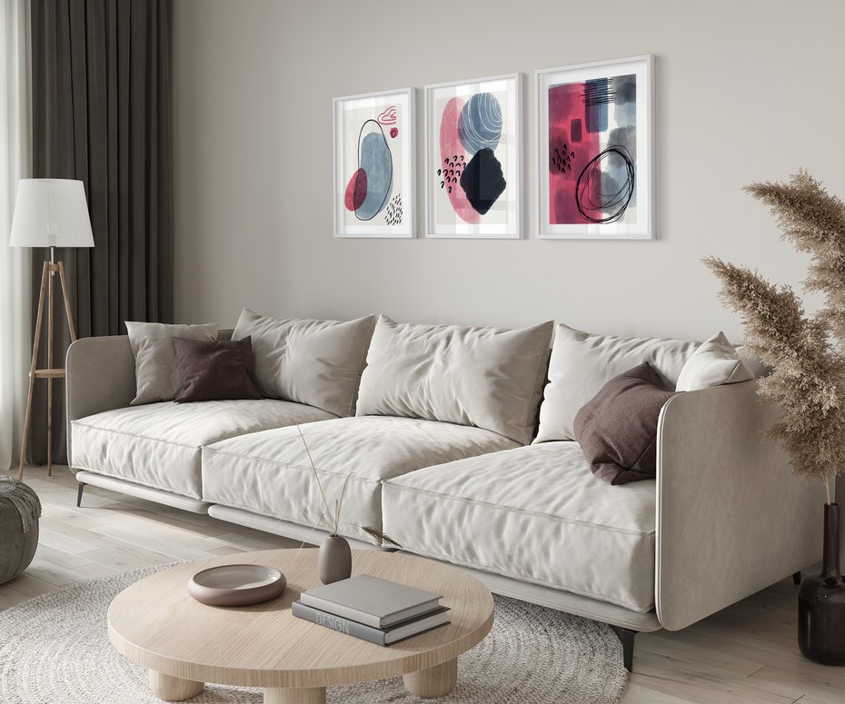 Zestaw obrazy w ramie 50x70 galeria - Grafika, akwarelowe, plamy - rama biała