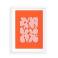 Plakat w ramie 50x70 - Taniec Abstrakcji - kwiaty, energetyczne pomarańczowe tłó - rama biała
