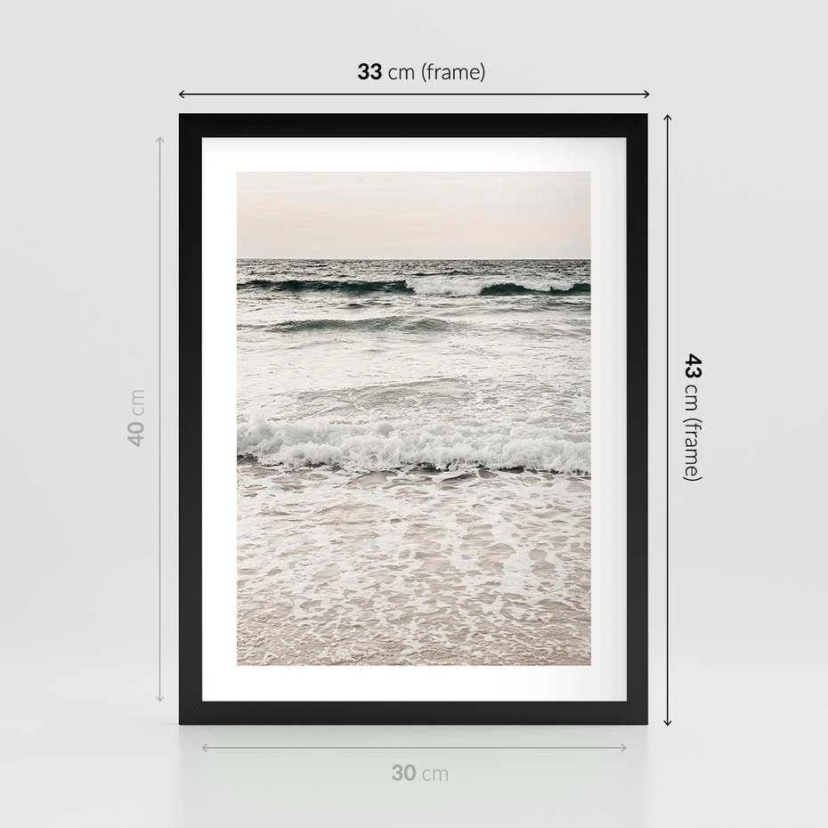 Plakat w ramie 30x40 - Szarość Morza - morze, fale - rama czarna