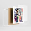 Plakat w ramie 40x50 - Subtelne Akwarelowe Ulotności - abstrakcyjny akwarelowy portret kobiety, rozmyte farby - rama biała