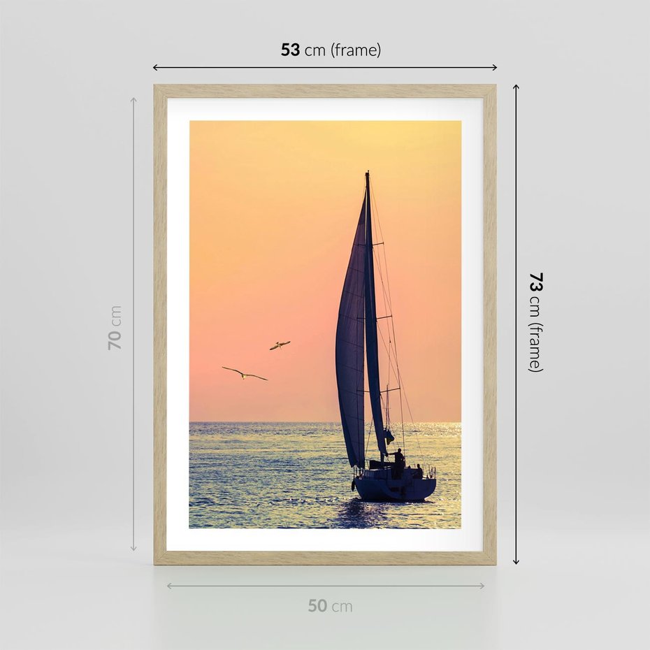 Plakat w ramie 50x70 - Żaglówka na Horyzoncie - żaglówka, jacht - rama drewno