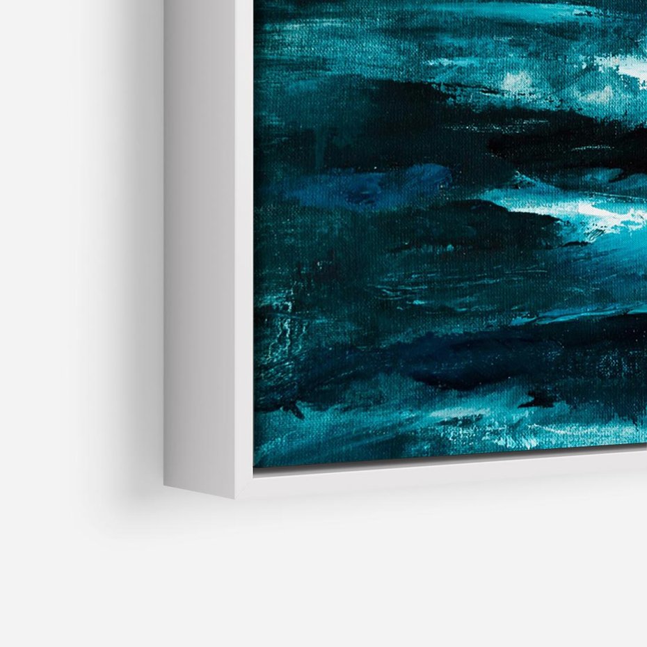 Obraz w ramie 100x70 - Burza Nad Granatowym Oceanem - piękny marynistyczny obraz olejny, wzburzone ciemne morze - rama biała