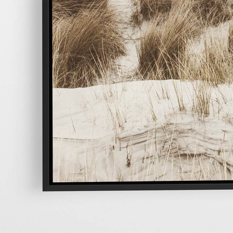 Obraz w ramie 70x100 - Nadmorskie Wydmy - fotografia, kolory sepii - rama czarna