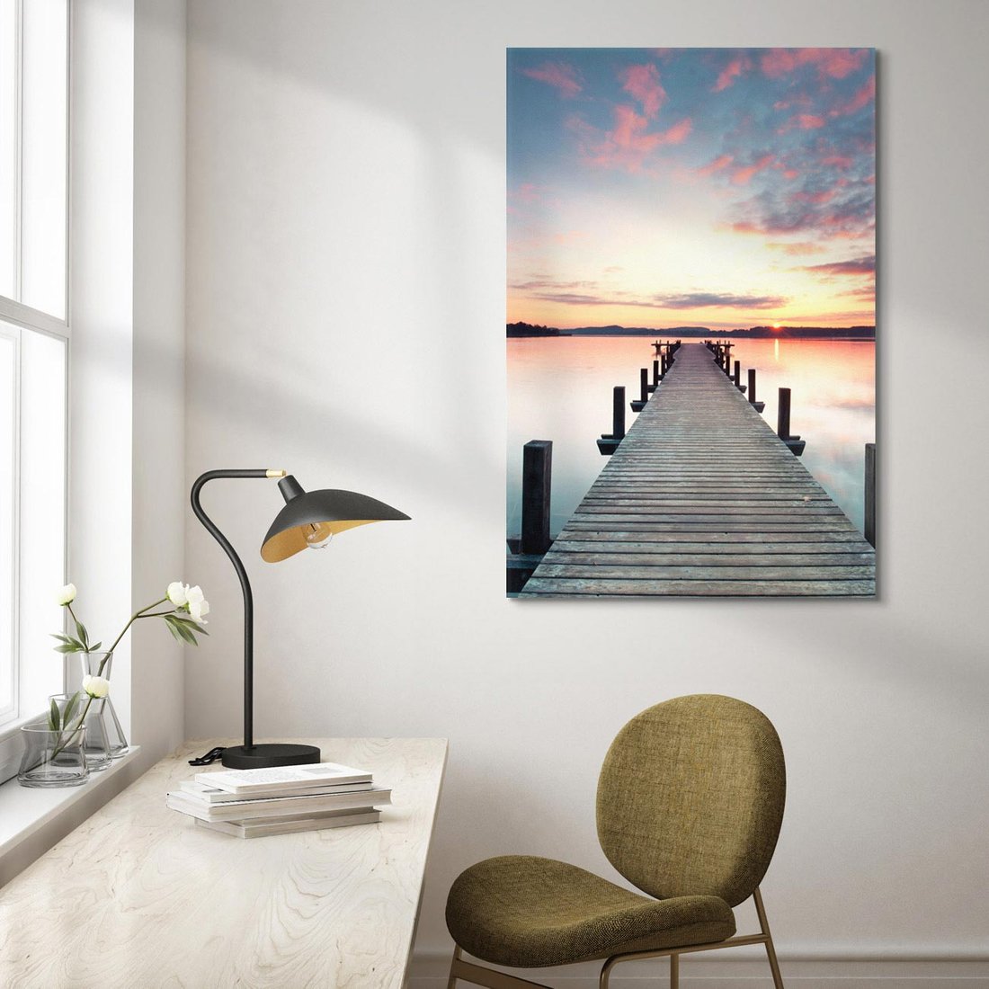Obraz na płótnie 70x100 - Złote zachody słońca - jezioro, molo