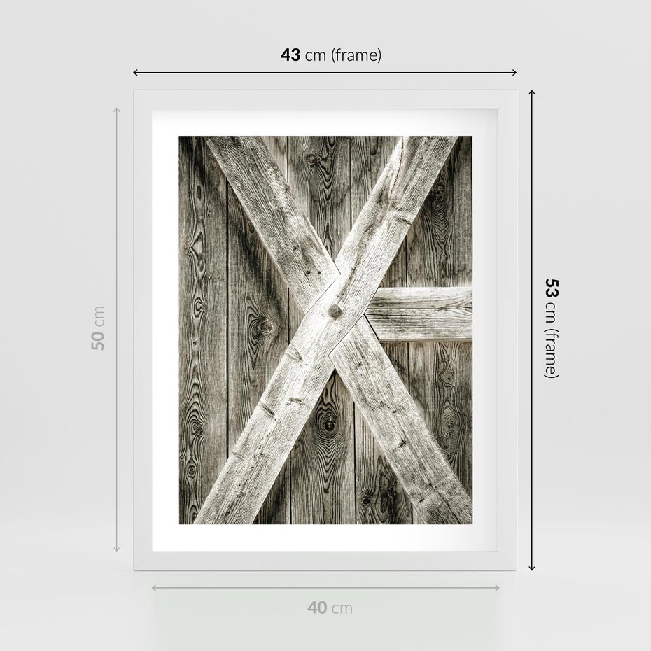 Plakat w ramie 40x50 - Drewniane Drzwi do Stodoły - stare drzwi do stodoły, drewniane - rama biała