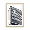 Plakat w ramie 50x70 - Architektura Przyszłości: Czarno-Białe Ujęcie - nowoczesna architektura, czarno białe zdjęcie - rama drewno
