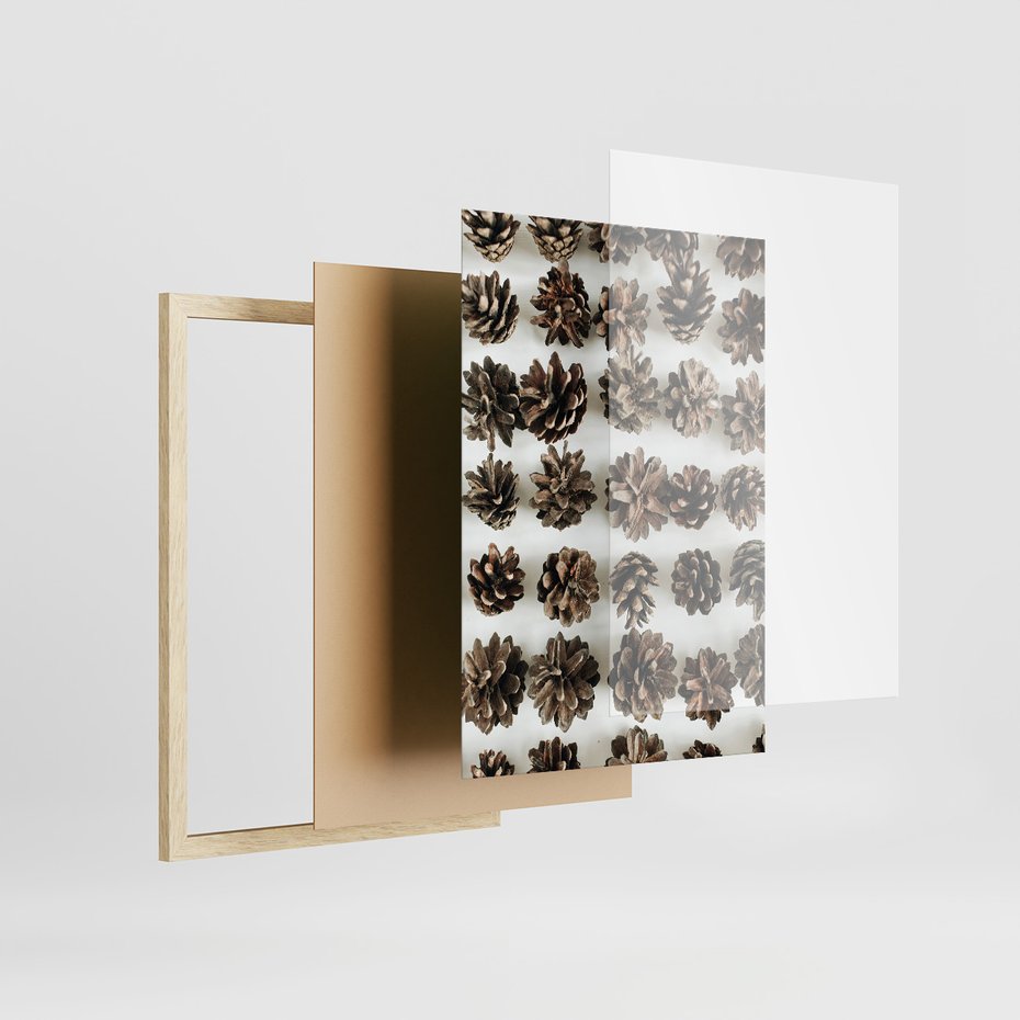 Zestaw obrazy w ramie 50x70 galeria - Zima, szyszki, śnieg - rama drewno