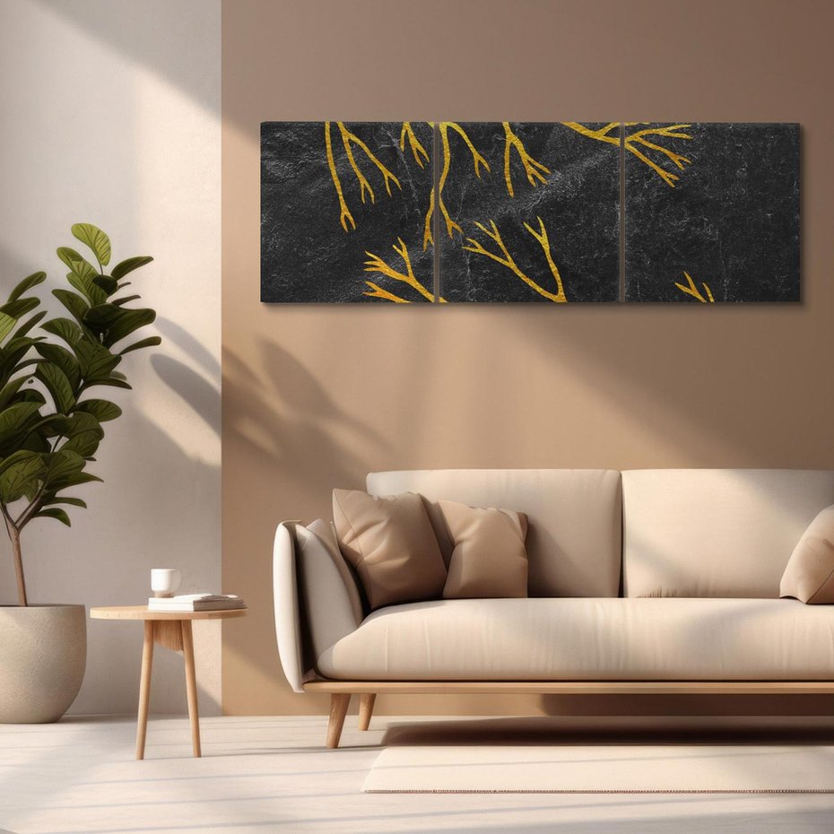 Obraz na płótnie 120x40 - Marmurowe Drzewa Snu - złote gałęzie, drzewa