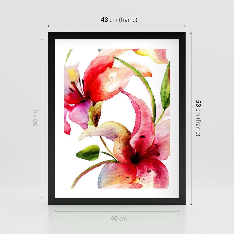 Plakat w ramie 40x50 - Kwiaty w akwareli - delikatne piękno - kwiaty, akwarela - rama czarna