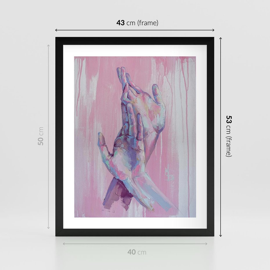 Plakat w ramie 40x50 - Splecione - obraz olejny, pastelowe kolory - rama czarna