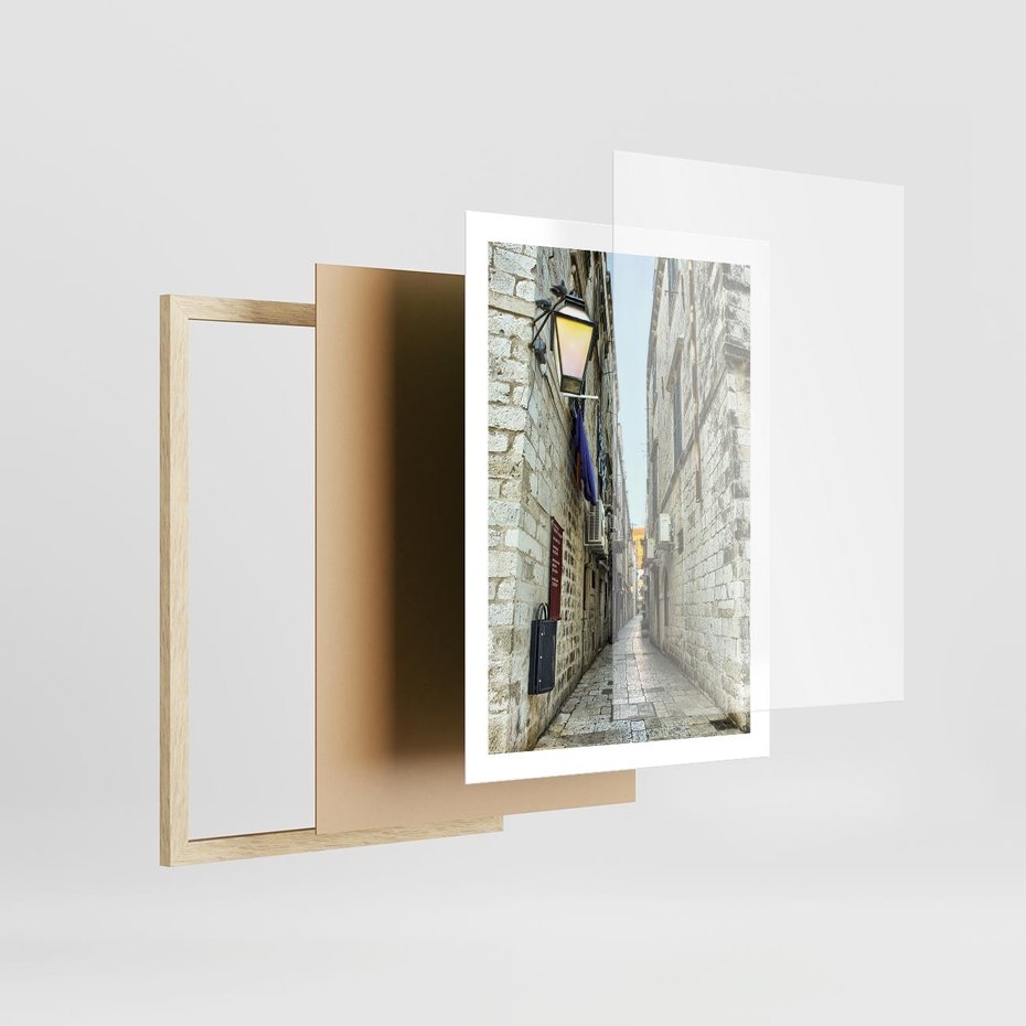 Plakat w ramie 50x70 - Urok Włoskiej Uliczki - włoska, uliczka - rama drewno