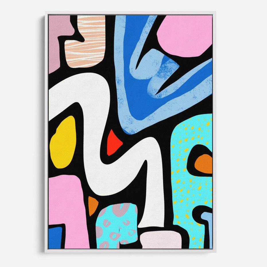 Obraz w ramie 70x100 - Komiksowe Formy - abstrakcyjne formy, komiksowy styl - rama biała