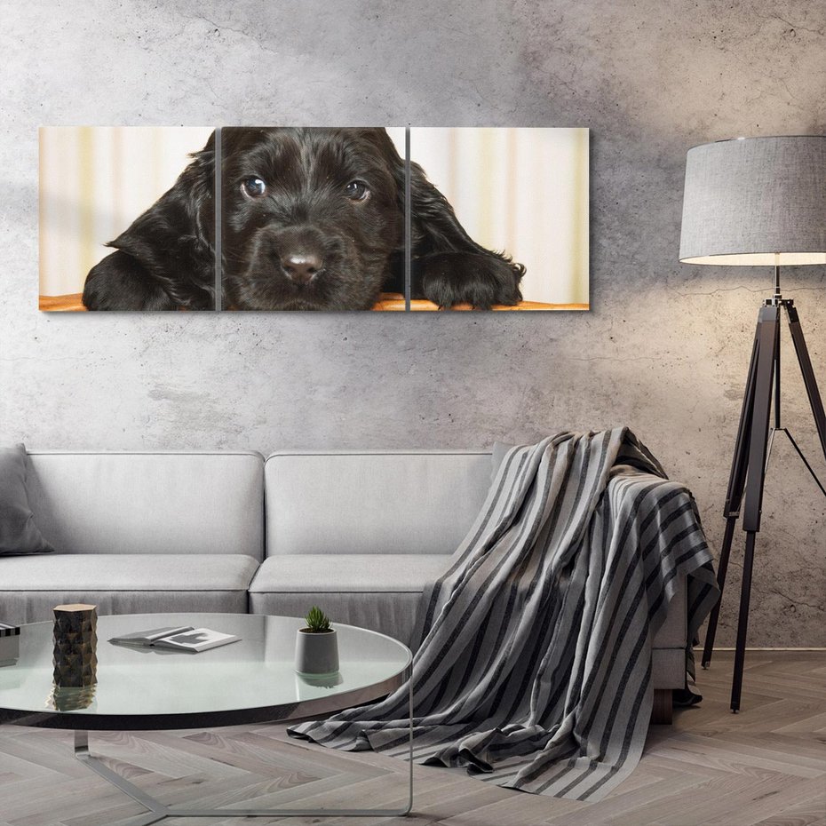 Obraz na płótnie 90x30 - Uroczy szczeniak w akcji - piesek, szczeniak