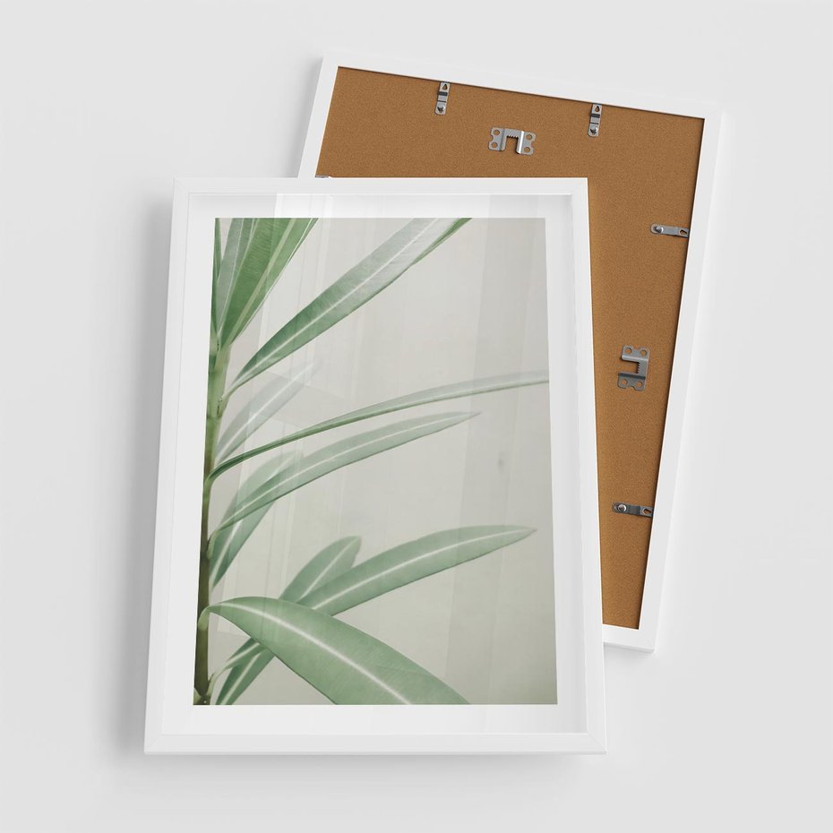 Plakat w ramie 50x70 - Minimalistyczna Tropikalna Harmonia - tropikalna roślina, zielone liście - rama biała