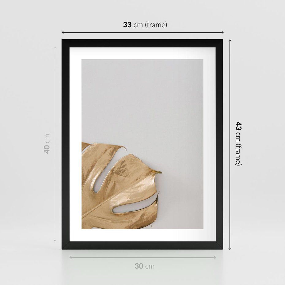 Plakat w ramie 30x40 - Natury Szlachetność - złote, liście - rama czarna