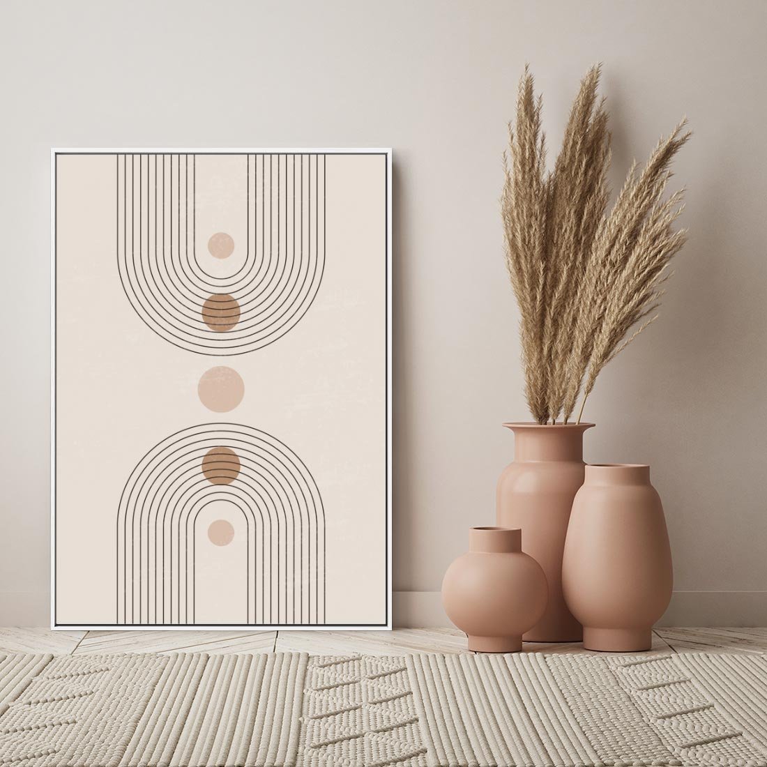 Obraz w ramie 80x120 - Zgeometryzowane Wizje - boho plakat, minimalizm - rama biała