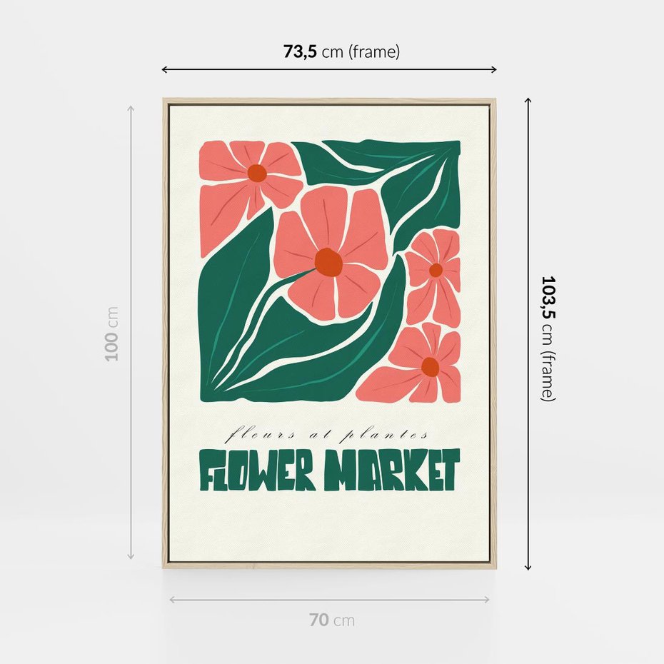 Obraz w ramie 70x100 - Retro Inspiracja - minimalistyczna kwiatowa kompozycja, pastelowe kolory - rama drewno