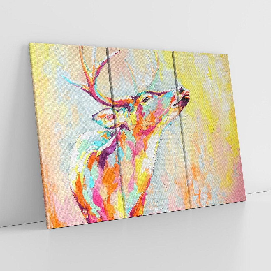 Obraz na płótnie 120x80 - Impresje snów malarza - kolorowy olejny obraz, jeleń ryczący na rykowisku