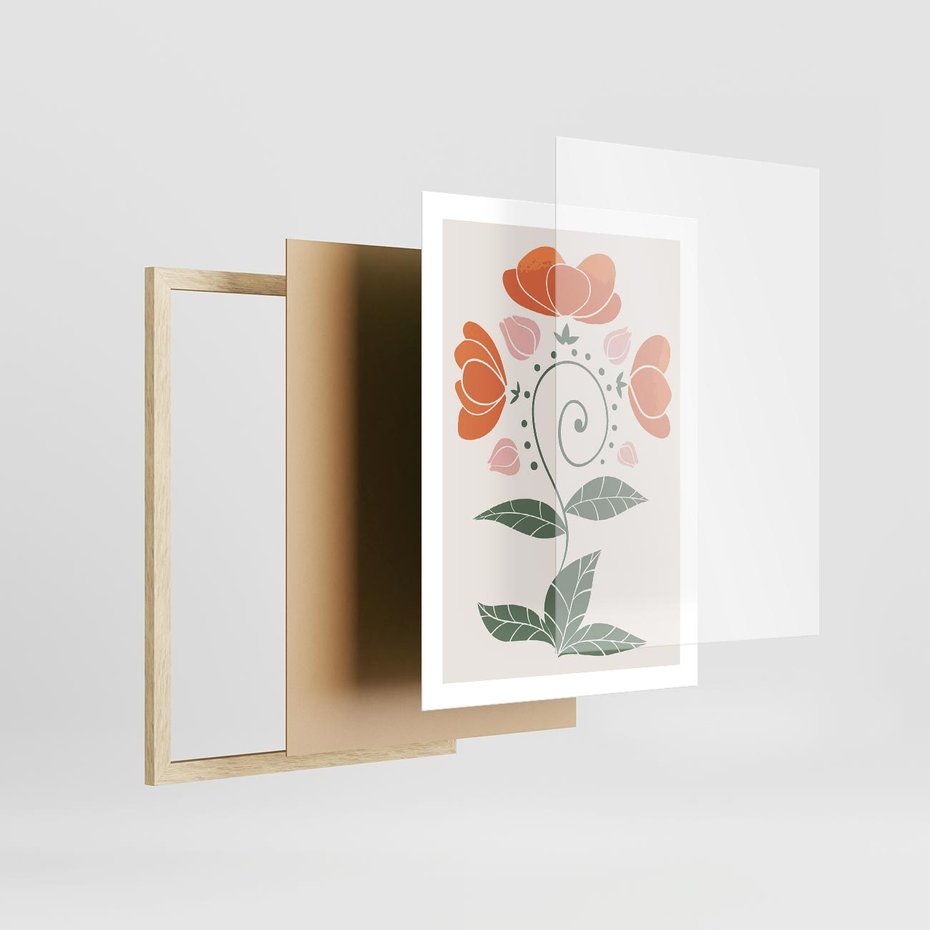Plakat w ramie 50x70 - Migocące Kształty Kwiatów - kwiaty polne, plakat - rama drewno