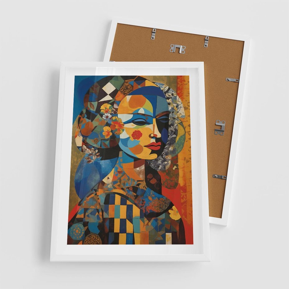 Plakat w ramie 50x70 - Impresje Cichego Szeptu - abstrakcyjny obraz, portret kobiety - rama biała