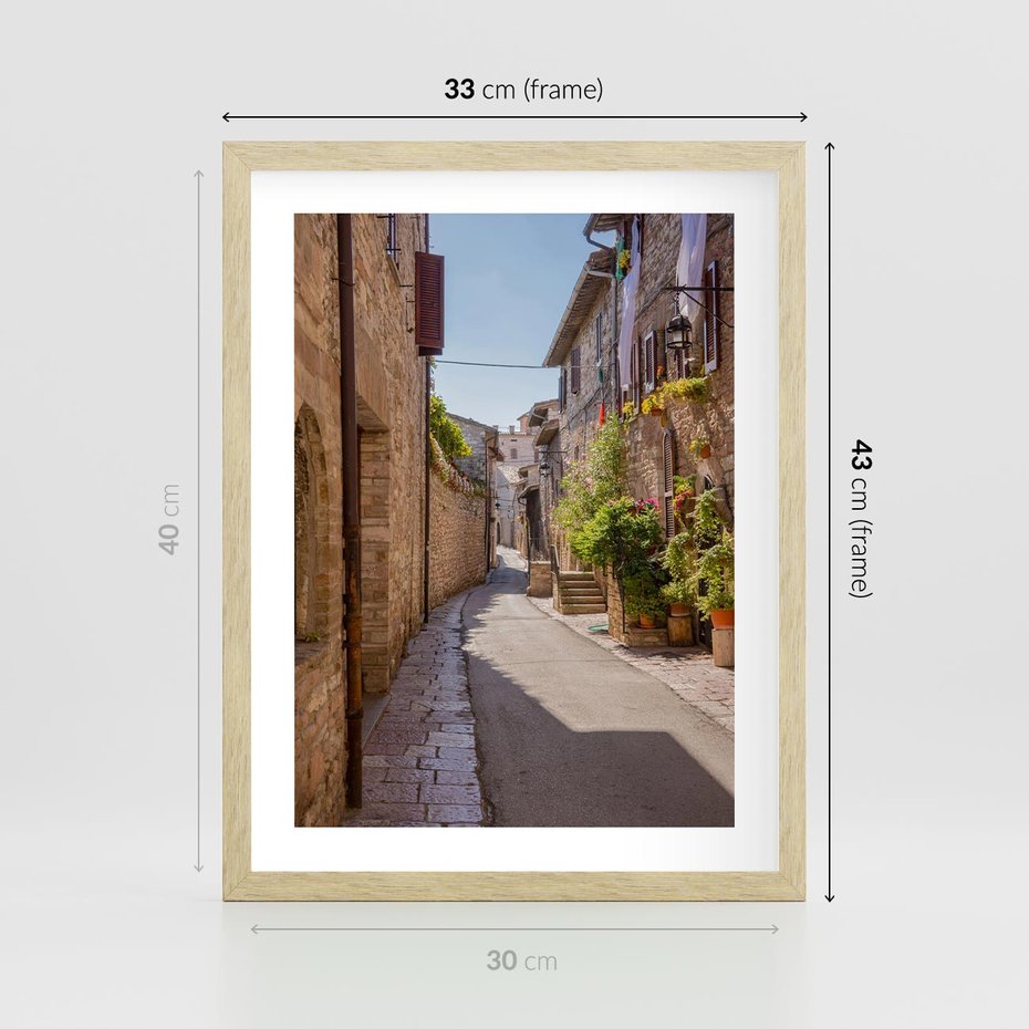 Plakat w ramie 30x40 - Uliczka Wakacyjnego Miasteczka - uliczka, wakacje - rama drewno