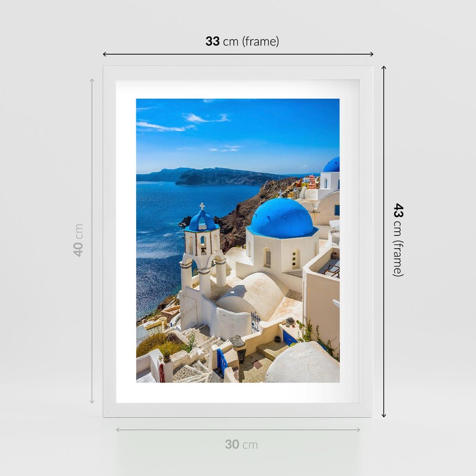 Plakat w ramie 30x40 - Urokliwy widok na Santorini - Santorini, widok - rama biała