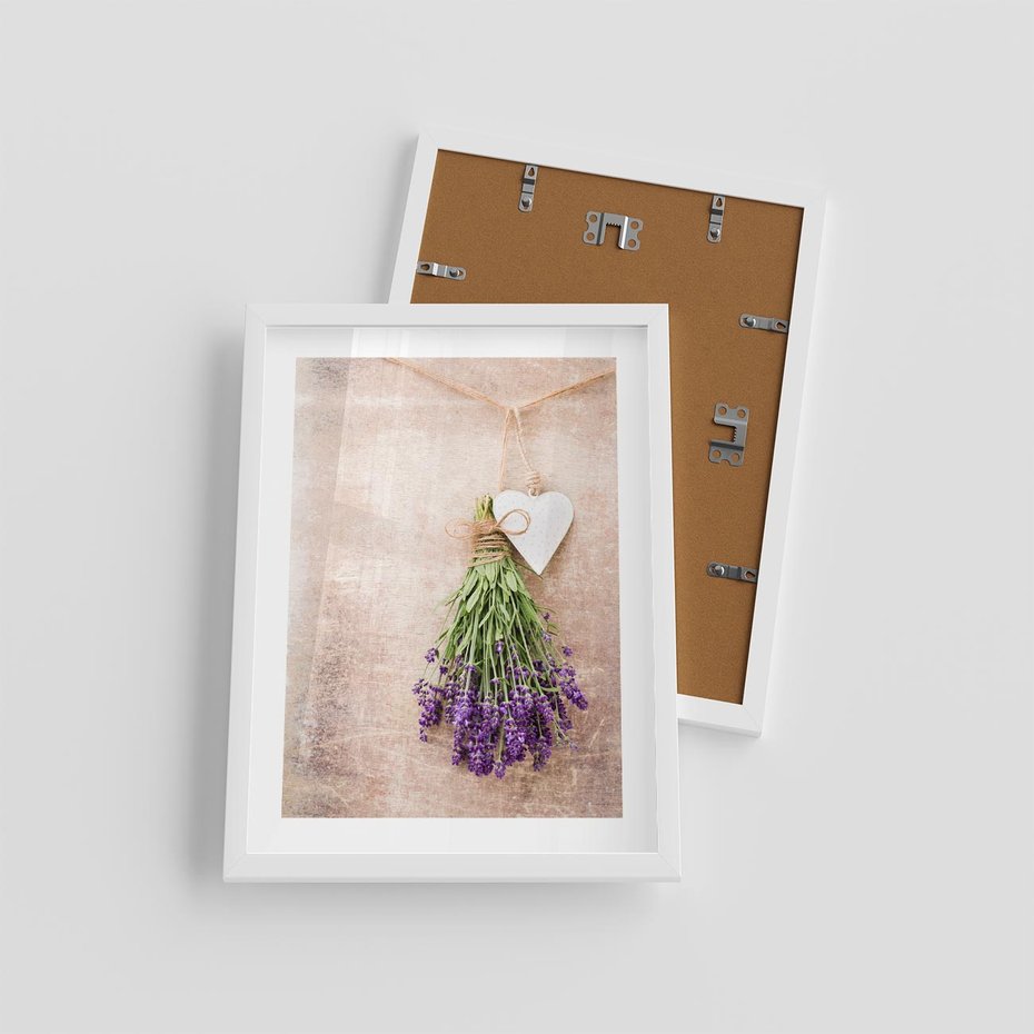 Plakat w ramie 30x40 - Romantyczny urok - lawenda, bukiet - rama biała