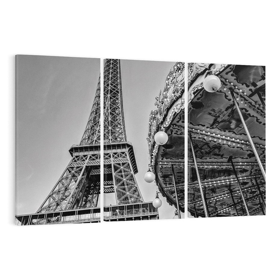 Obraz na płótnie 120x80 - Zabawa w Paryżu - czarno białe zdjecie, wieża eiffla