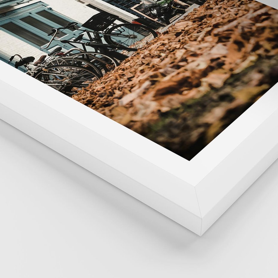 Plakat w ramie 30x40 - Rowery w Mieście pełnym Liści - rower, miasto - rama biała