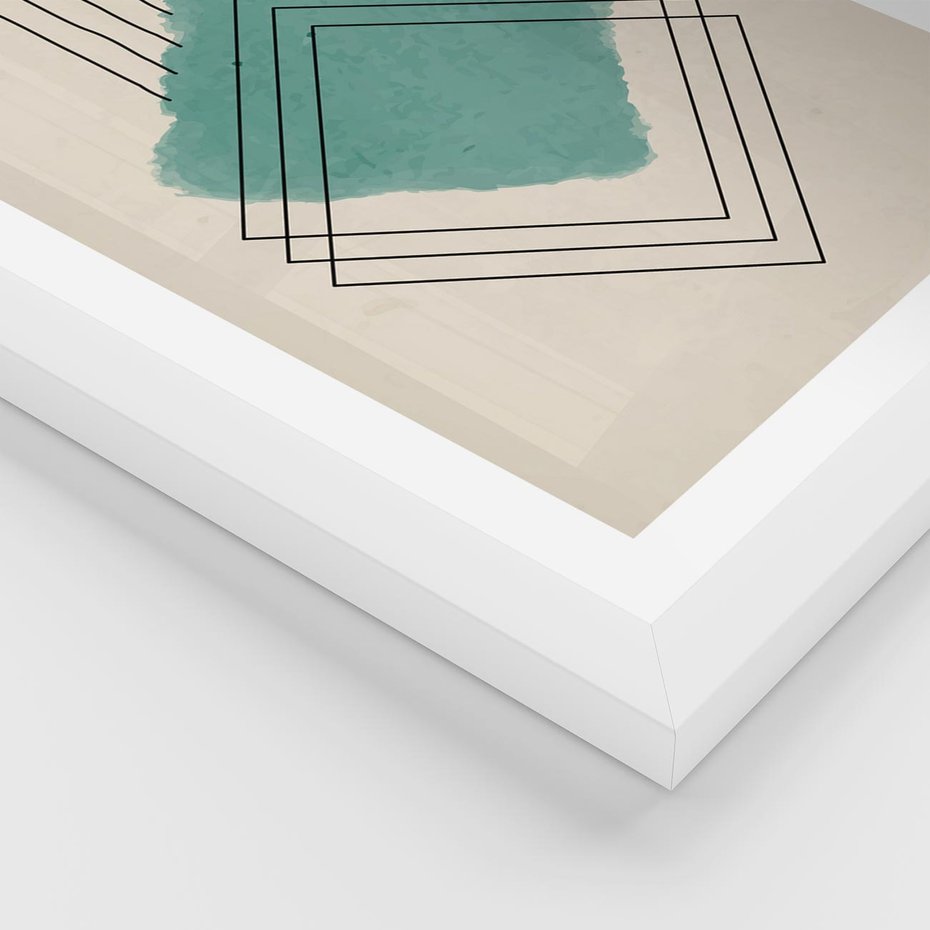 Plakat w ramie 40x50 - Impresje Przestrzeni - akwarelowa plama, geometryczne szkicowane kształty - rama biała