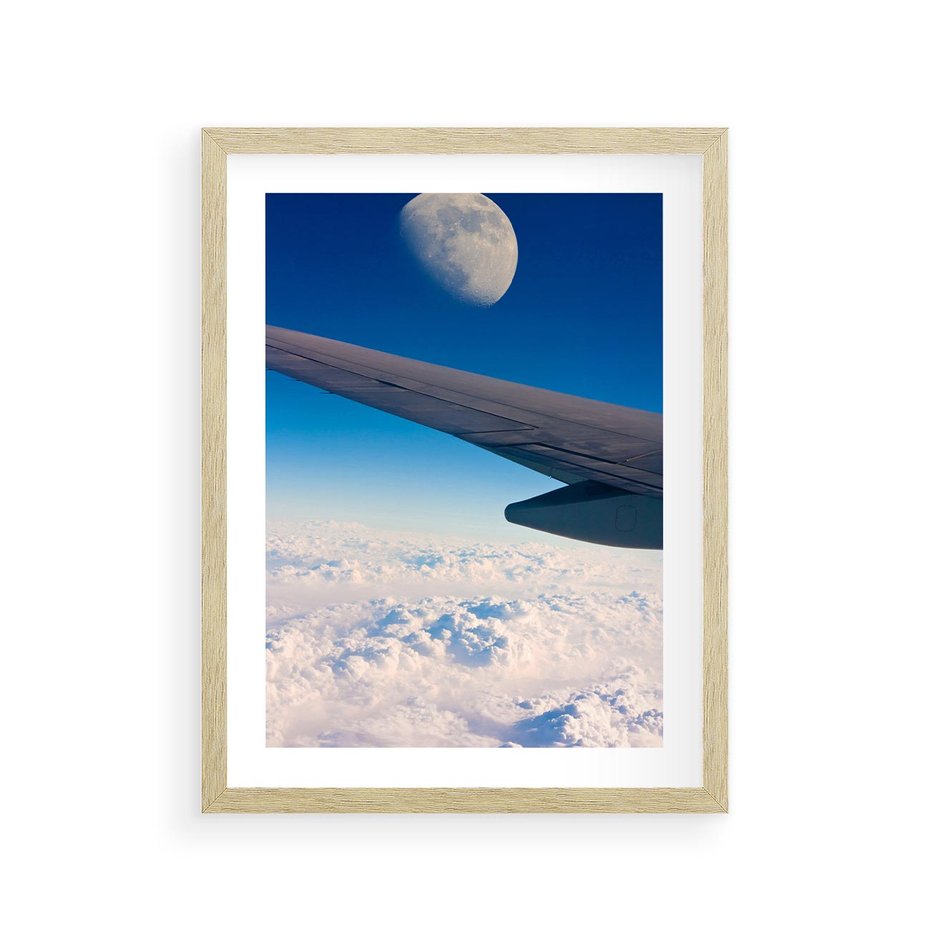 Plakat w ramie 30x40 - Samolot ku Księżycowi - samolot, ksieżyc - rama drewno