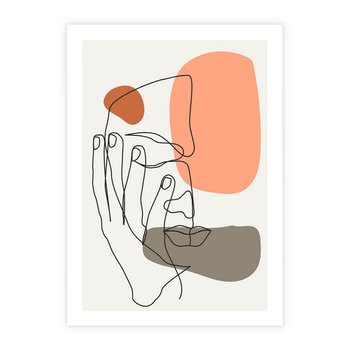 Plakat bez ramy 21x30 - Ekspresja Kolorów: Szkic - one line szkic twarzy, kolorowe plamy