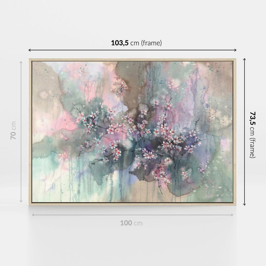 Obraz w ramie 100x70 - Efemeryczne Kwitnienie Drzew - akwarela, rozmyte pastelowe tłó - rama drewno