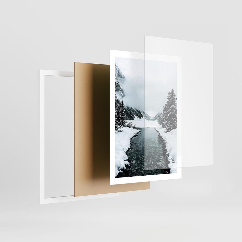 Plakat w ramie 50x70 - Zimowa Przyroda: Rzeka, Góry i Śnieg - zima, rzeka - rama biała