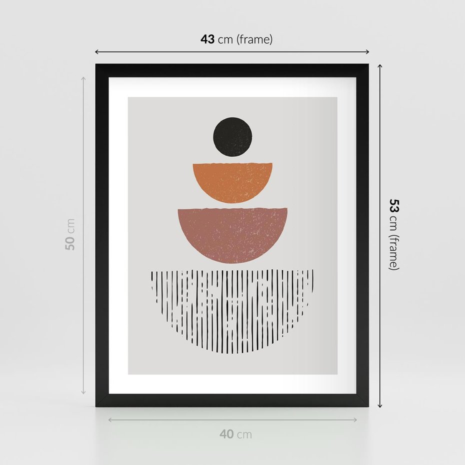 Plakat w ramie 40x50 - Półkola i Boho Akcent - geometria, półkola - rama czarna