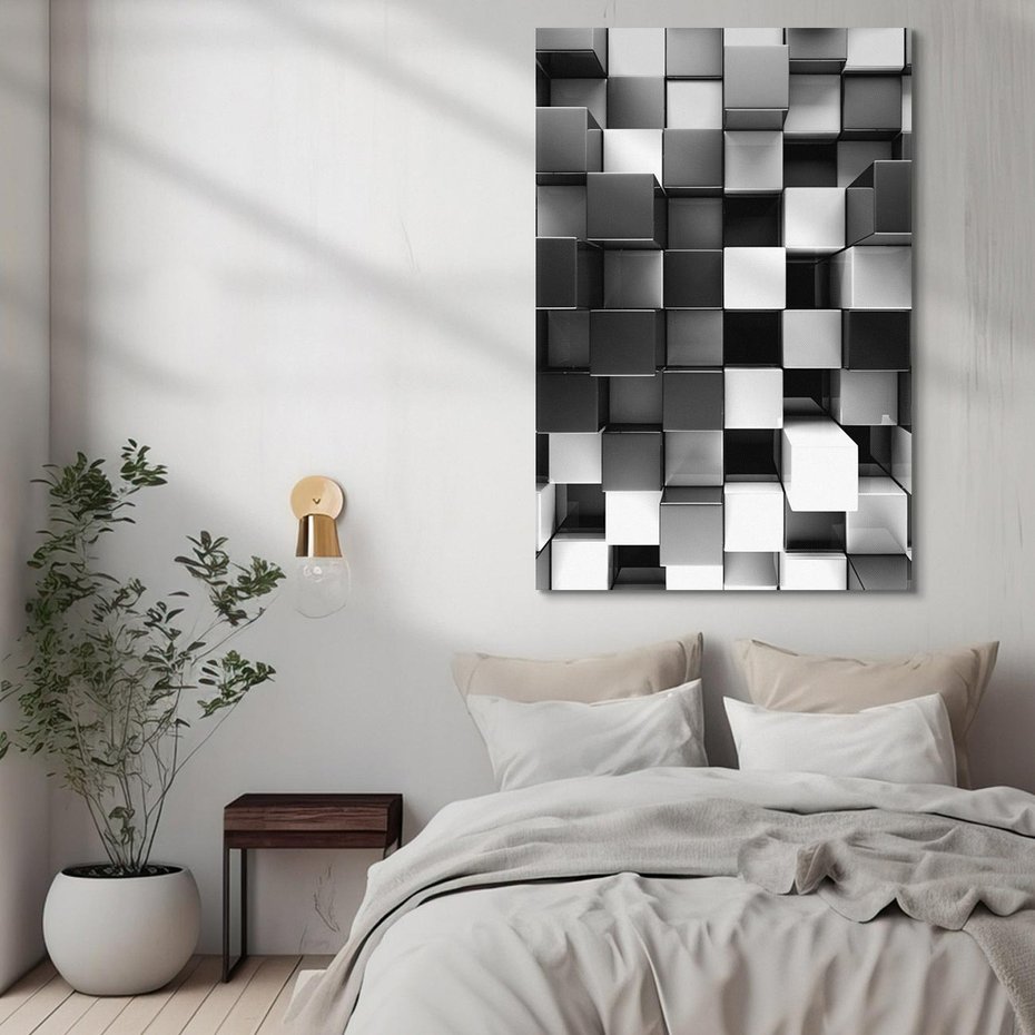 Obraz na płótnie 50x70 - Abstrakcyjna Szachownica: Gra Kolorów w 3D - 3D, abstrakcja